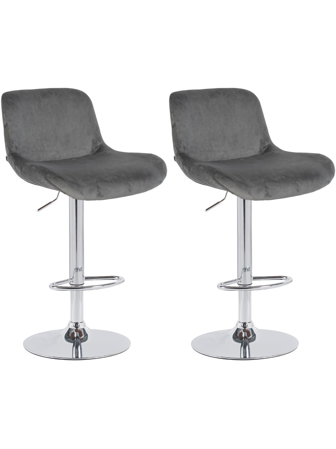 Juego de 2 taburetes de bar Solon terciopelo cromado, gris oscuro