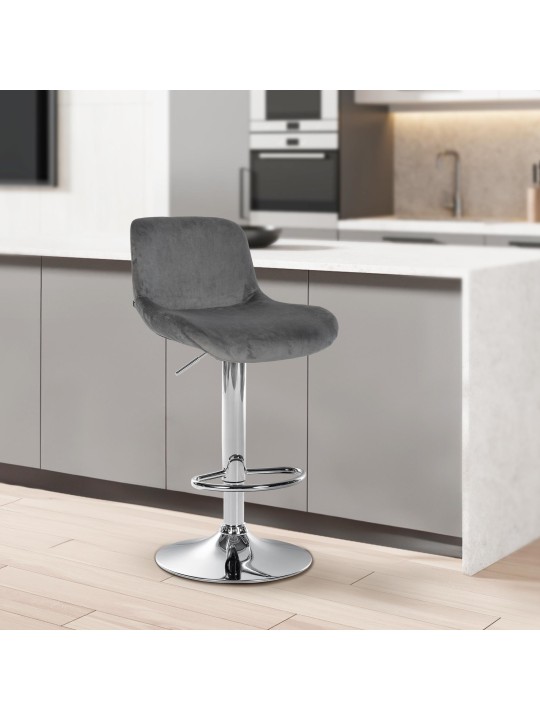 Juego de 2 taburetes de bar Solon terciopelo cromado, gris oscuro Juego de 2 taburetes de bar Solon terciopelo cromado, gris oscuro
