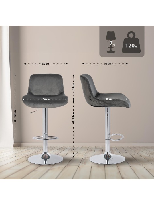 Juego de 2 taburetes de bar Solon terciopelo cromado, gris oscuro Juego de 2 taburetes de bar Solon terciopelo cromado, gris oscuro