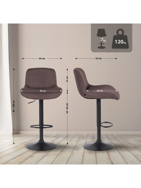 Juego de 2 taburetes de bar tela Solon, marrón oscuro