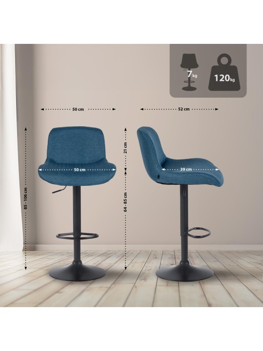 Juego de 2 taburetes de bar tela Solon, azul