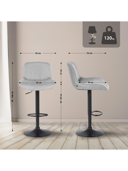 Juego de 2 taburetes de bar tela Solon, gris claro