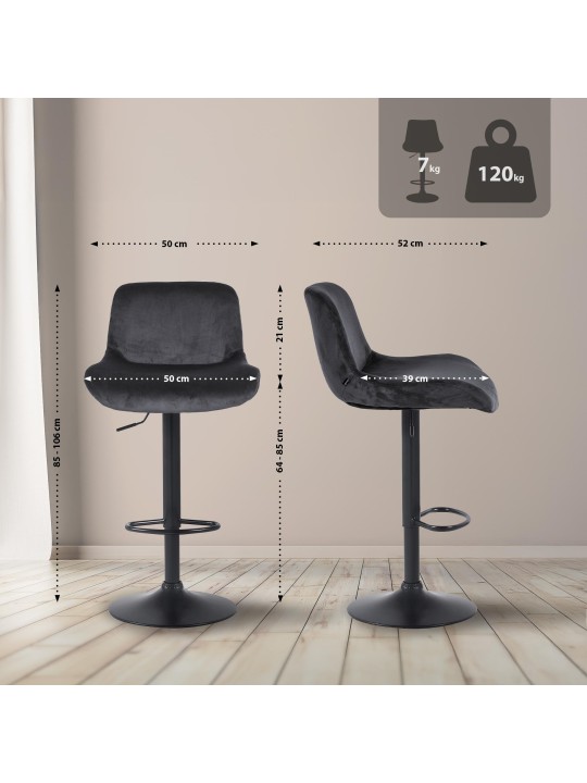 Juego de 2 taburetes de bar Solon terciopelo, negro Juego de 2 taburetes de bar Solon terciopelo, negro