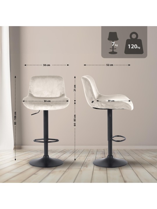 Juego de 2 taburetes de bar Solon terciopelo, crema Juego de 2 taburetes de bar Solon terciopelo, crema