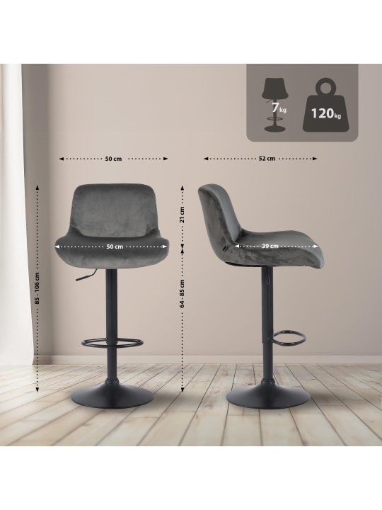 Juego de 2 taburetes de bar Solon terciopelo, gris oscuro Juego de 2 taburetes de bar Solon terciopelo, gris oscuro