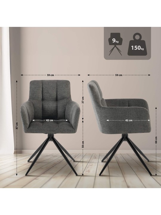 Silla de comedor Jonah tela, gris oscuro