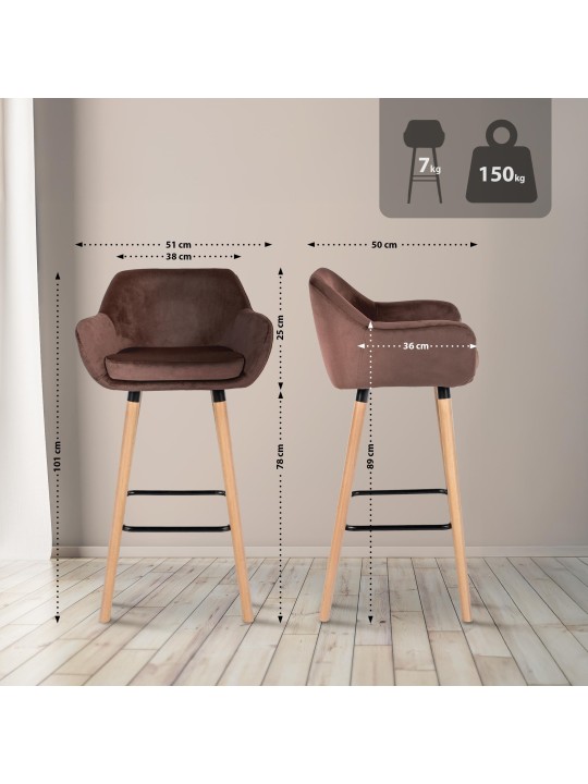 Juego de 2 taburetes de bar Grant terciopelo, café Juego de 2 taburetes de bar Grant terciopelo, café