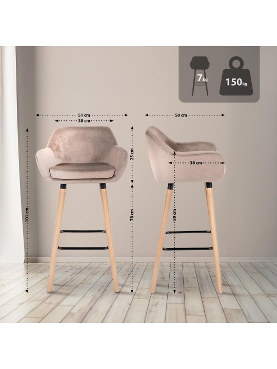 Juego de 2 taburetes de bar Grant terciopelo, gris claro Juego de 2 taburetes de bar Grant terciopelo, gris claro