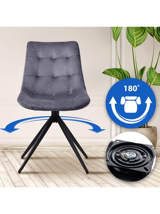 Juego de 2 sillas de comedor Merna terciopelo, gris oscuro