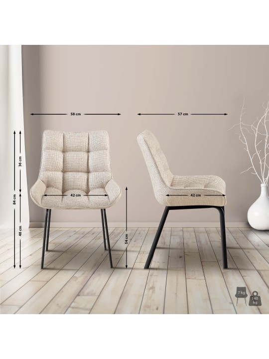 Conjunto de 2 sillas tela Saranda, marfil