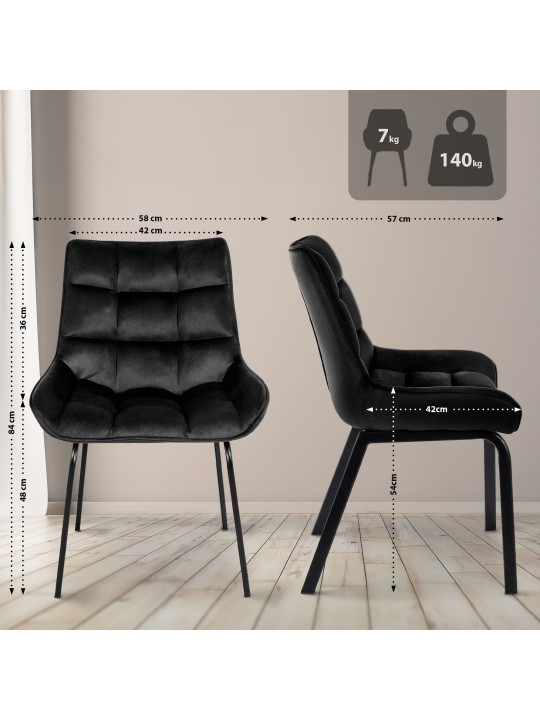 Conjunto de 2 sillas Saranda terciopelo, negro Conjunto de 2 sillas Saranda terciopelo, negro