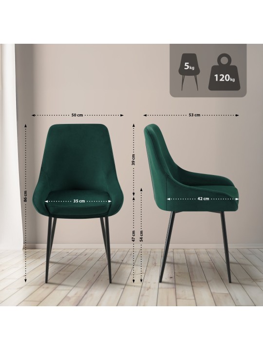 Silla de comedor de terciopelo Elmira, verde