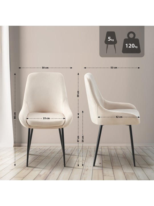 Silla de comedor de terciopelo Elmira, crema