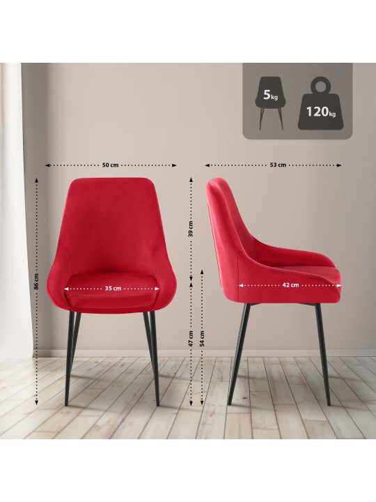 Silla de comedor de terciopelo Elmira, rojo