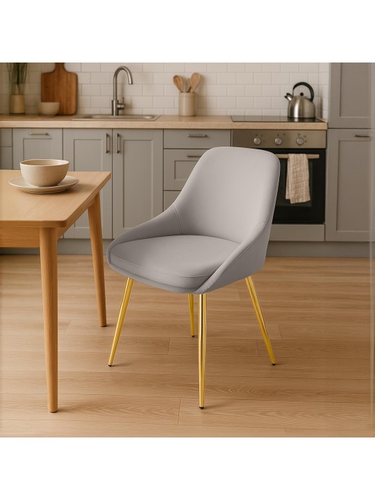 Silla de comedor Elmira terciopelo dorado, gris
