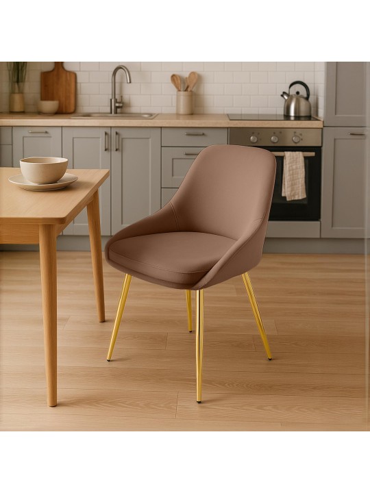 Silla de comedor Elmira terciopelo dorado, marrón