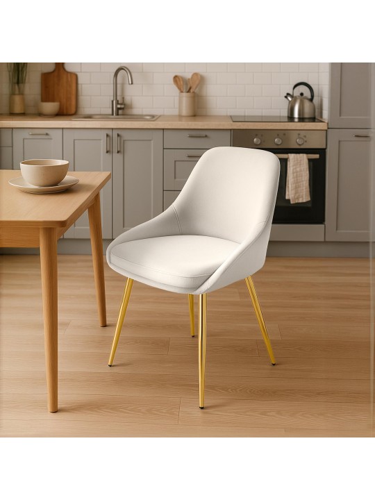 Silla de comedor Elmira terciopelo dorado, crema
