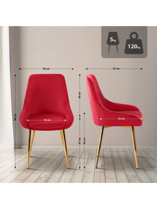 Silla de comedor Elmira terciopelo dorado, rojo Silla de comedor Elmira terciopelo dorado, rojo