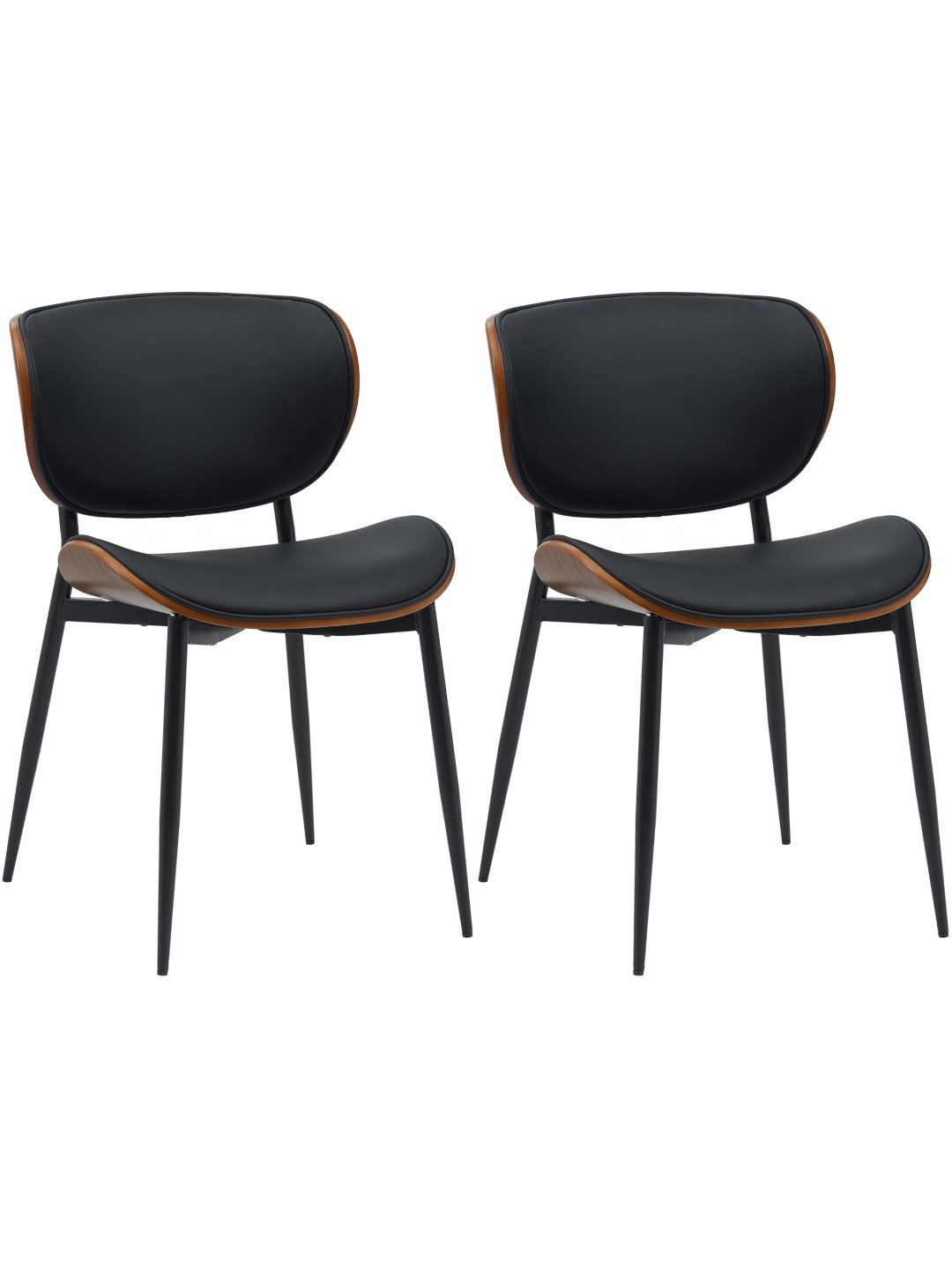Juego de 2 sillas de comedor Enid piel sintética, nogal/negro
