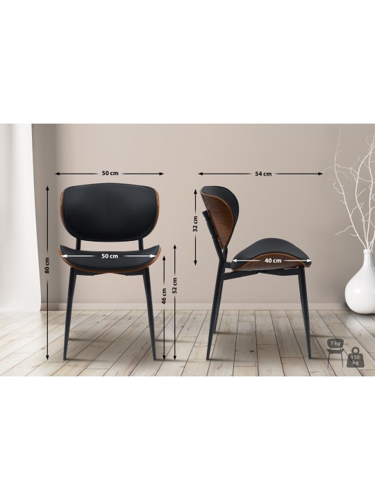 Juego de 2 sillas de comedor Enid piel sintética, nogal/negro Juego de 2 sillas de comedor Enid piel sintética, nogal/negro