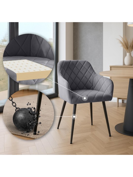 Silla de comedor Monett terciopelo B, gris oscuro