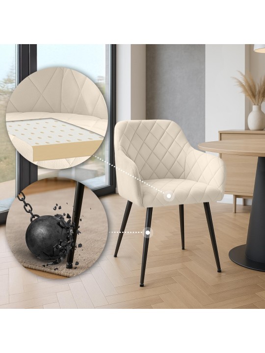 Juego de 2 sillas de comedor Monett terciopelo B, crema