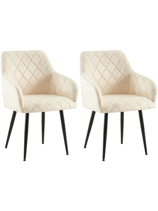 Juego de 2 sillas de comedor Monett terciopelo B, crema