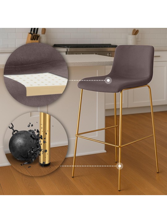 Taburete de bar Hoover de terciopelo de 4 pies dorado, marrón