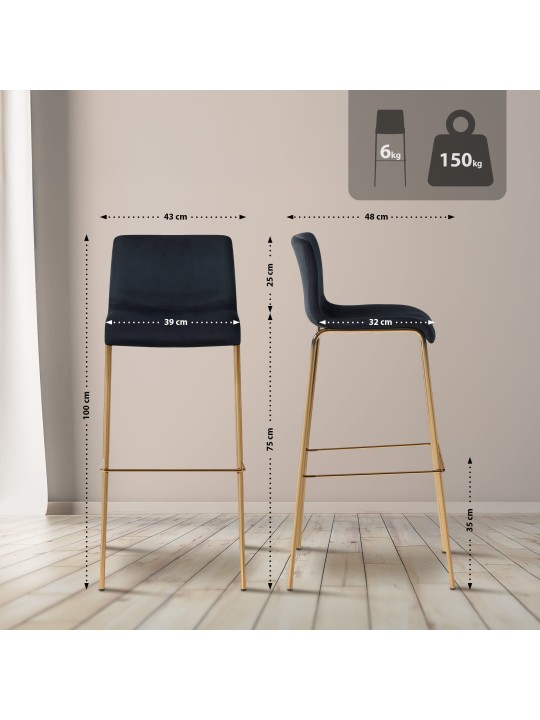 Taburete de bar Hoover de terciopelo de 4 pies dorado, negro