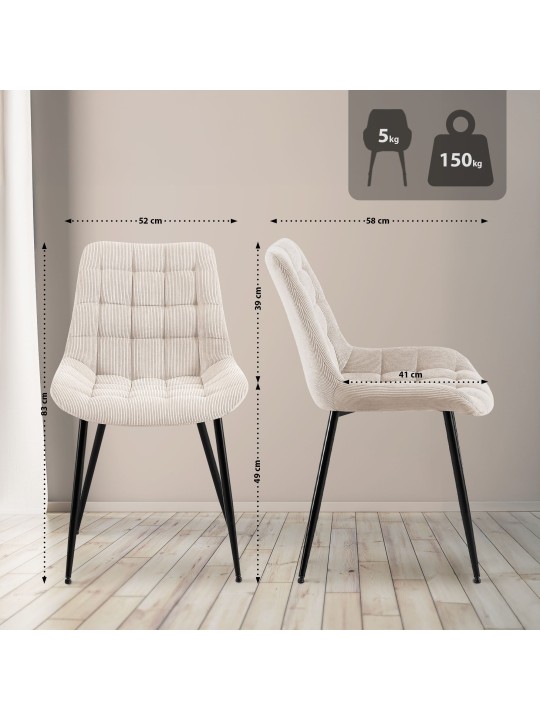 Silla de comedor Sardna Cord, crema