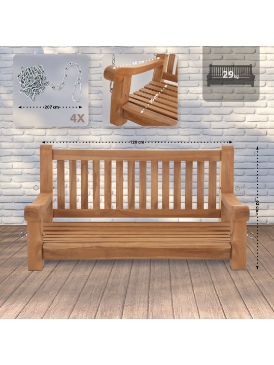 Banco mecedora Joyce 120 cm, teca