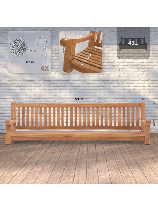 Banco mecedora Joyce 220 cm, teca