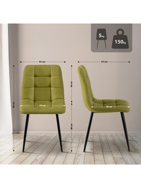 Juego de 4 sillas de comedor tela Antibes, verde