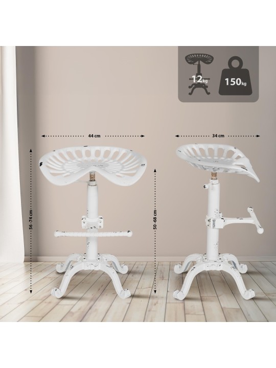 Taburete de bar Butch, blanco antiguo