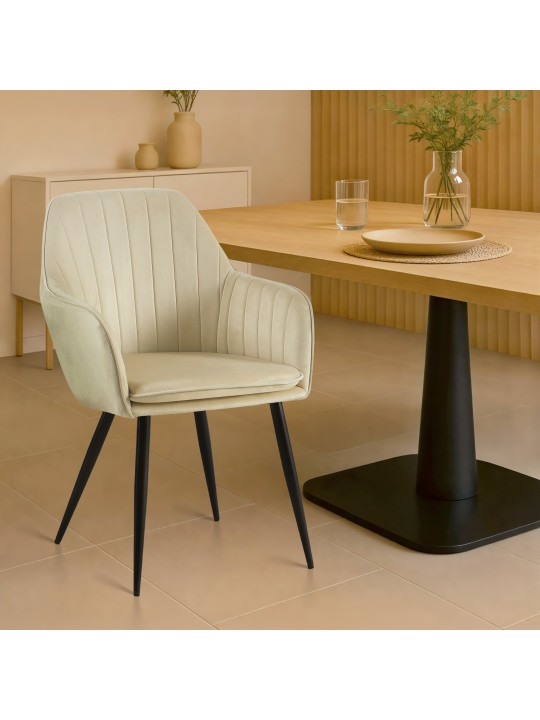 Silla de comedor Cheryl terciopelo, crema