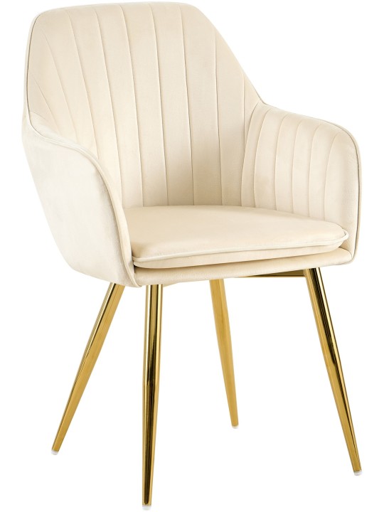 Silla de comedor Cheryl terciopelo dorado, crema