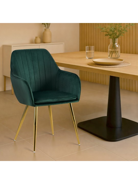 Silla de comedor Cheryl terciopelo dorado, verde