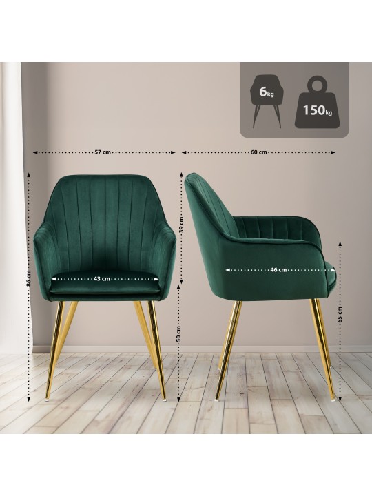 Silla de comedor Cheryl terciopelo dorado, verde