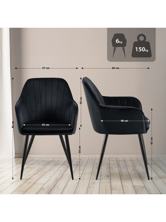 Silla de comedor Cheryl terciopelo, negro
