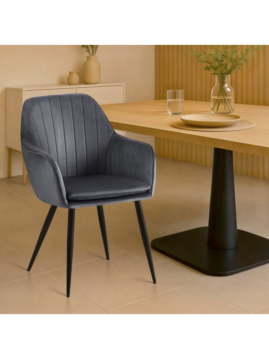 Silla de comedor Cheryl terciopelo, gris oscuro
