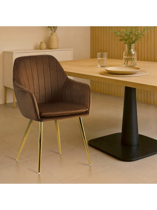 Silla de comedor Cheryl terciopelo dorado, marrón