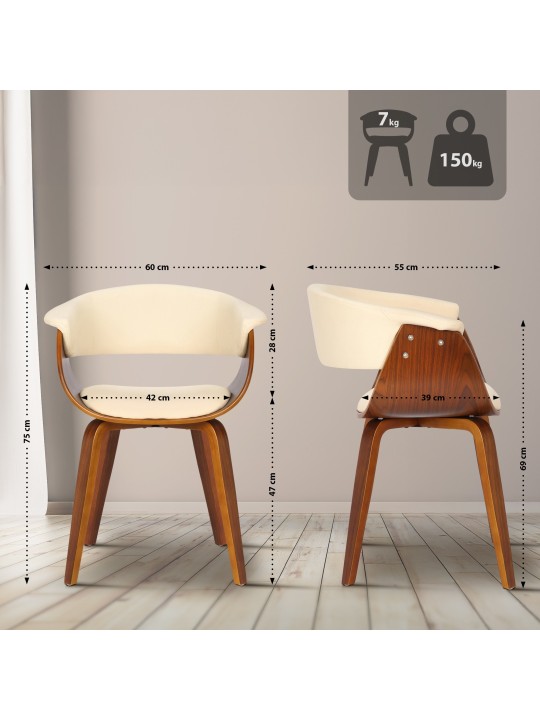 Silla Bruce símil piel nogal, crema