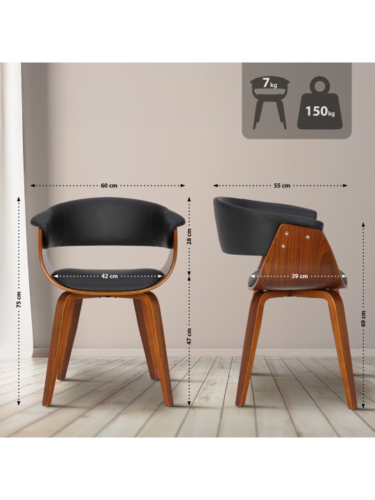 Silla Bruce símil piel nogal, negro