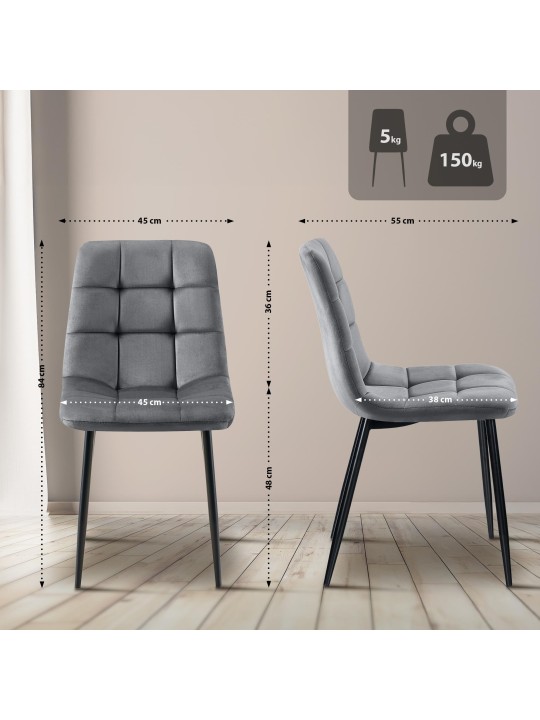 Juego de 2 sillas de comedor Tilde terciopelo, gris oscuro