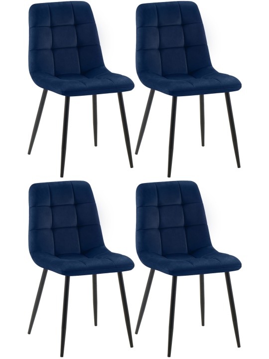 Juego de 4 sillas de comedor Tilde terciopelo, azul