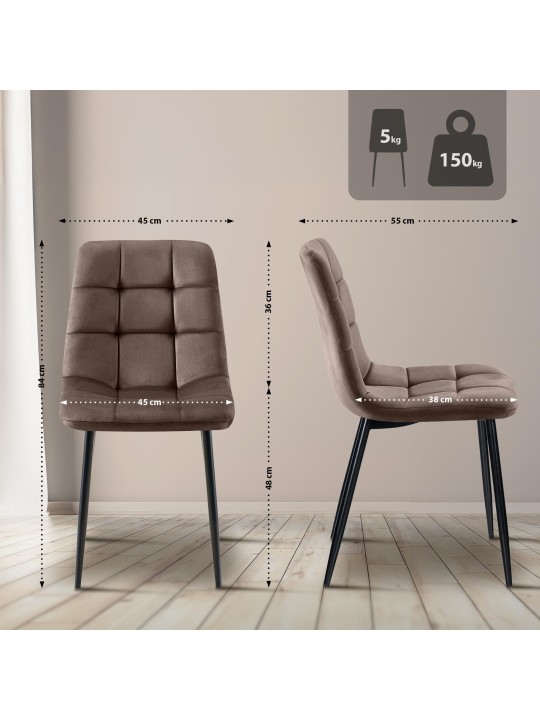 Juego de 4 sillas de comedor Tilde terciopelo, marrón