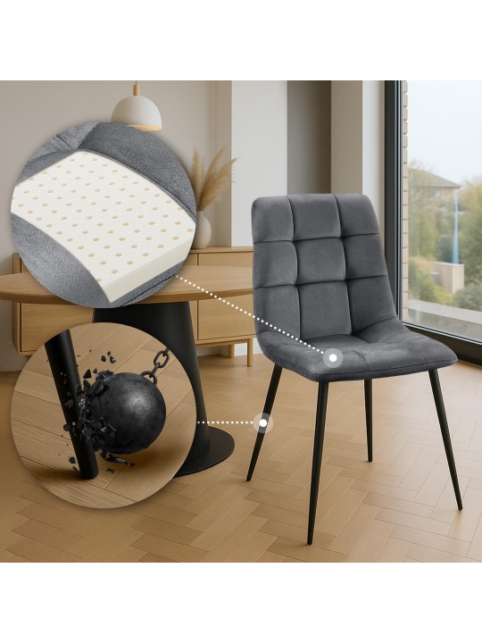 Juego de 4 sillas de comedor Tilde terciopelo, gris oscuro