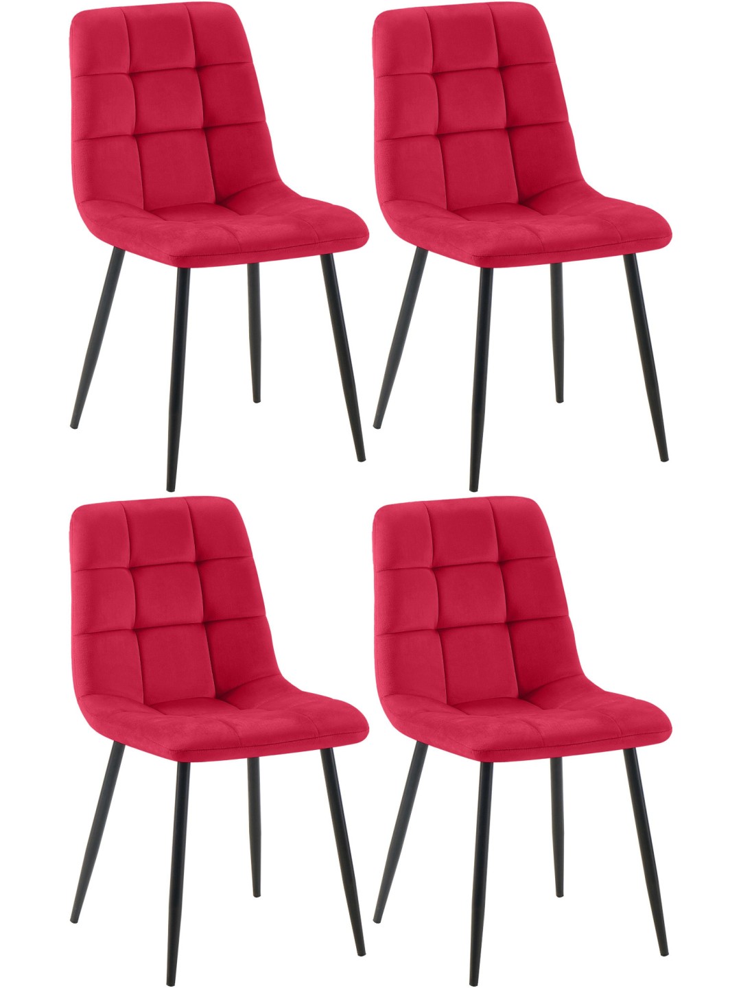 Juego de 4 sillas de comedor Tilde terciopelo, rojo
