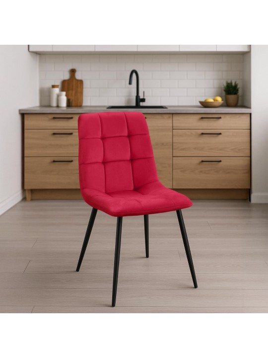 Juego de 4 sillas de comedor Tilde terciopelo, rojo