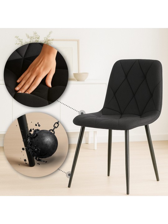 Set of 2 dining chairs Clairton fabric, negro